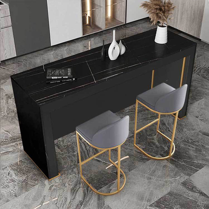 Modern Sintered Stone Bistro Table Rectangle Bar Table with Wooden Base