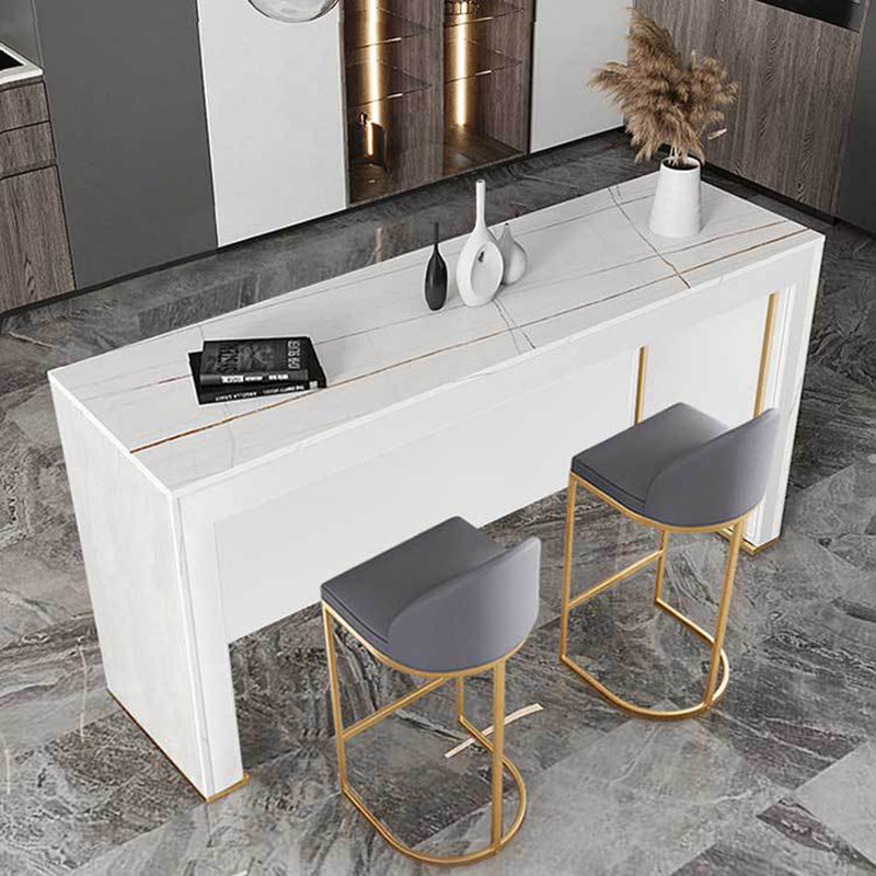 Modern Sintered Stone Bistro Table Rectangle Bar Table with Wooden Base