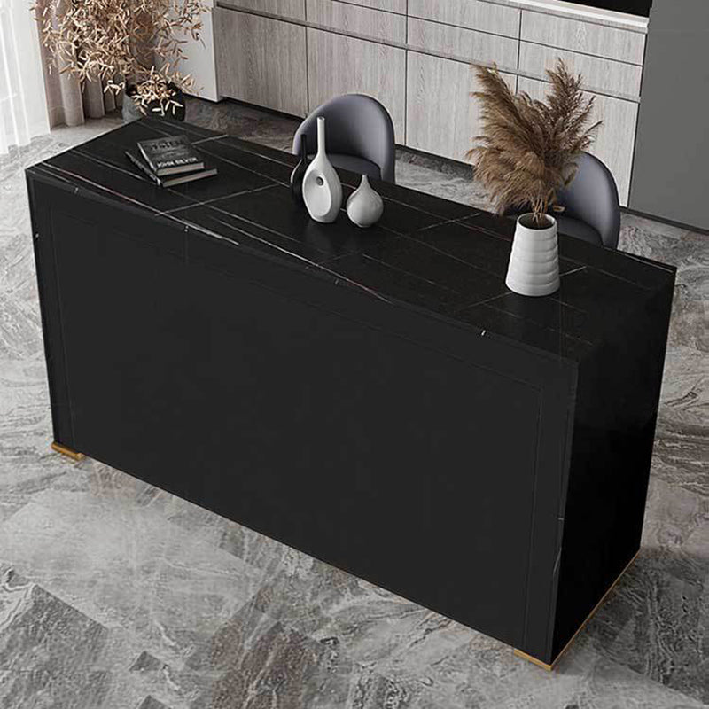 Modern Sintered Stone Bistro Table Rectangle Bar Table with Wooden Base