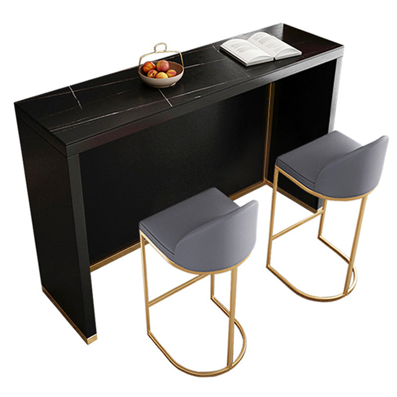 Modern Sintered Stone Bistro Table Rectangle Bar Table with Wooden Base