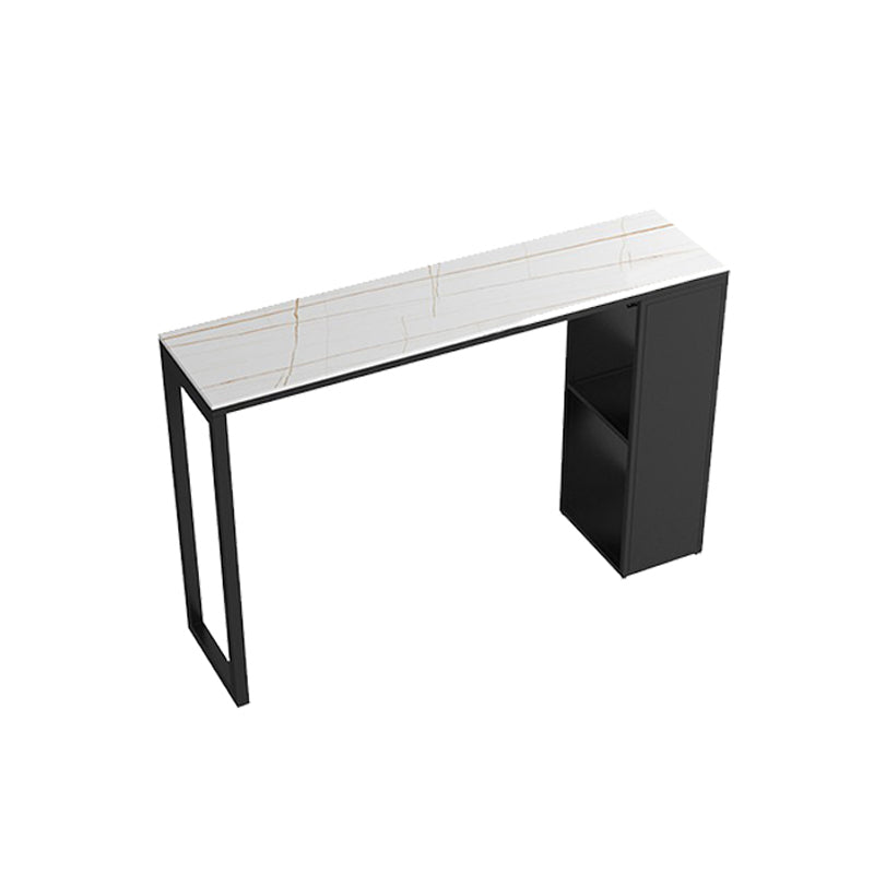 Pedestal Sintered Stone Bar Table Modern Dining Table with Storage Shelves
