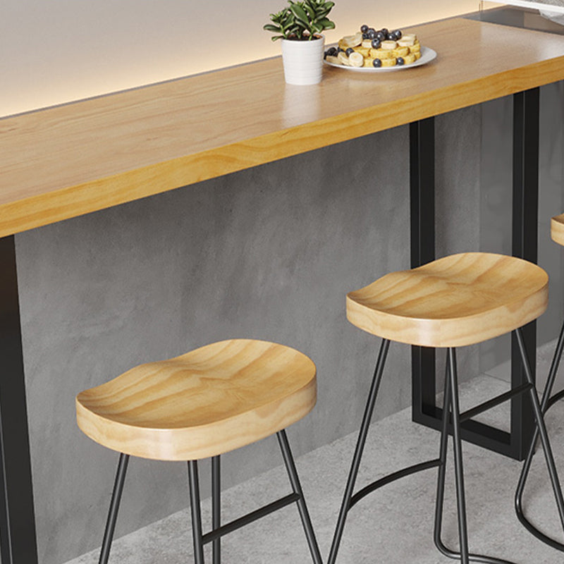 Brown Solid Wood Bar Table Black Legs and Metal Base Bar Table