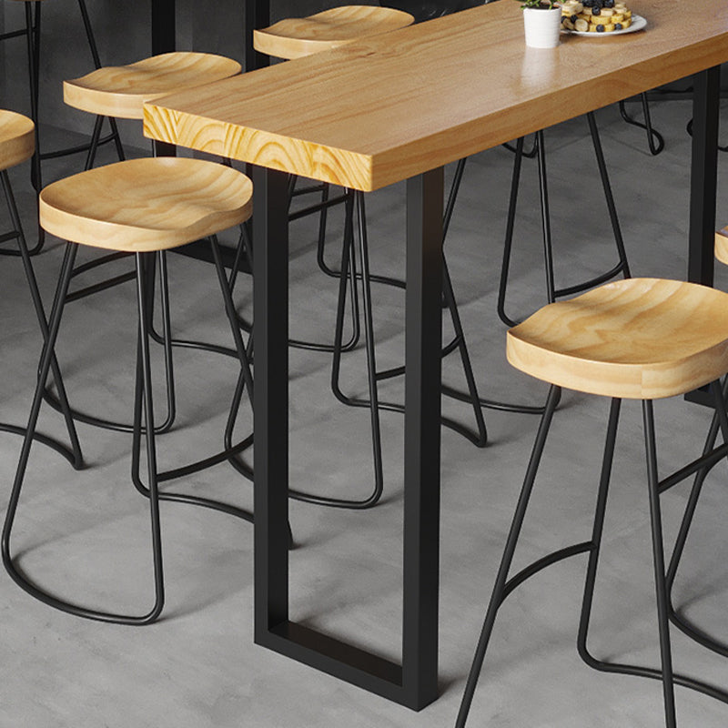 Brown Solid Wood Bar Table Black Legs and Metal Base Bar Table