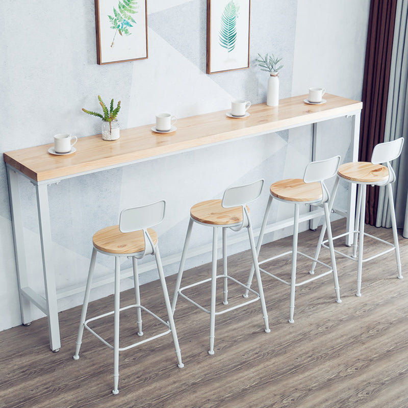 Brown Solid Wood Bar Table White Legs and Metal Base Bar Table