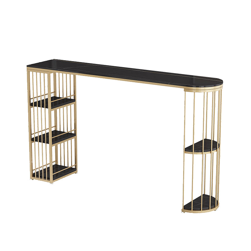 Sintered Stone Bar Table Industrial Dining Table with Storage Shelves