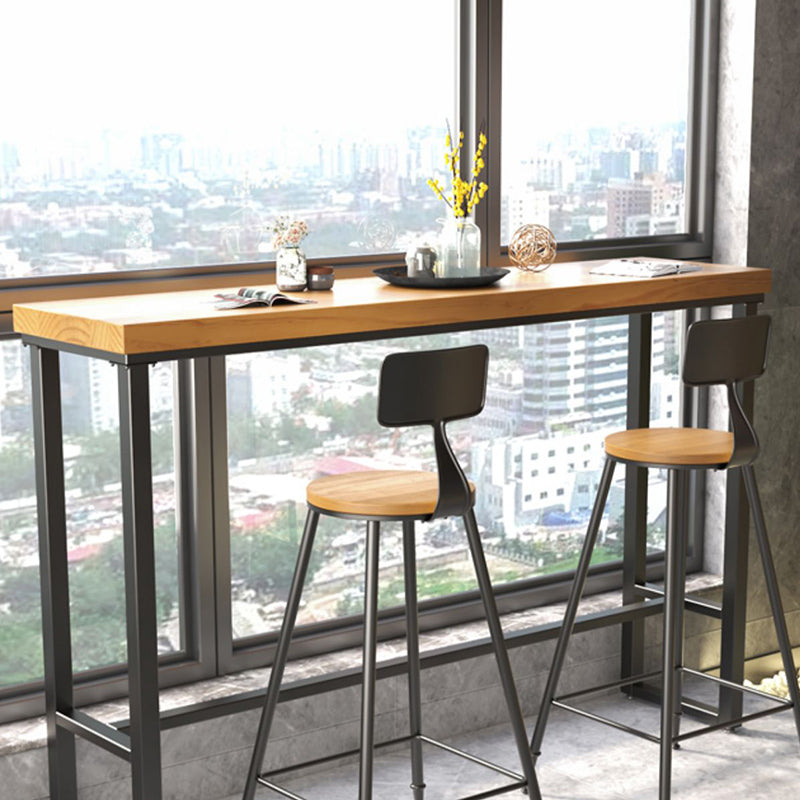 Industrial Rectangle Bar Table Solid Wood Top Bar Table with Trestle Base