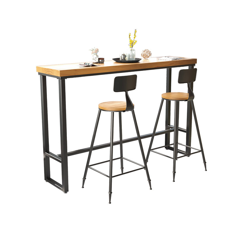 Industrial Rectangle Bar Table Solid Wood Top Bar Table with Trestle Base