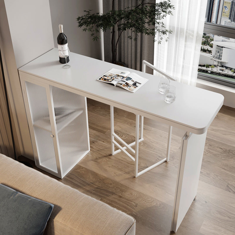 Rectangle White Stone Top Bar Dining Table Contemporary Bar Height Table