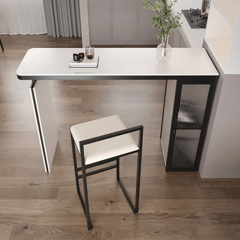 Rectangle White Stone Top Bar Dining Table Contemporary Bar Height Table