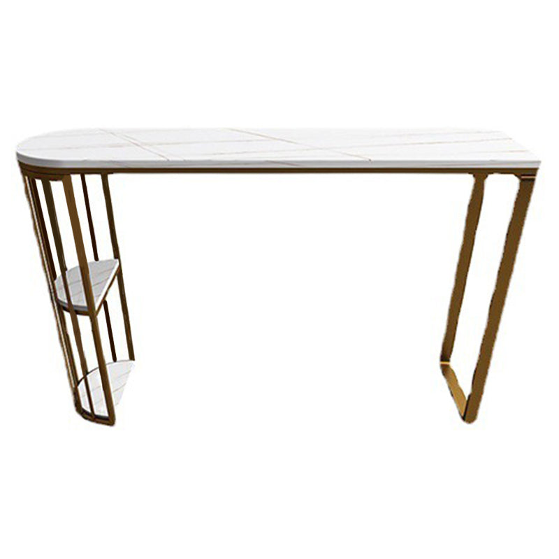 Industrial Free Form Bar Height Table Metal and Stone Bar Table with Double Pedestal