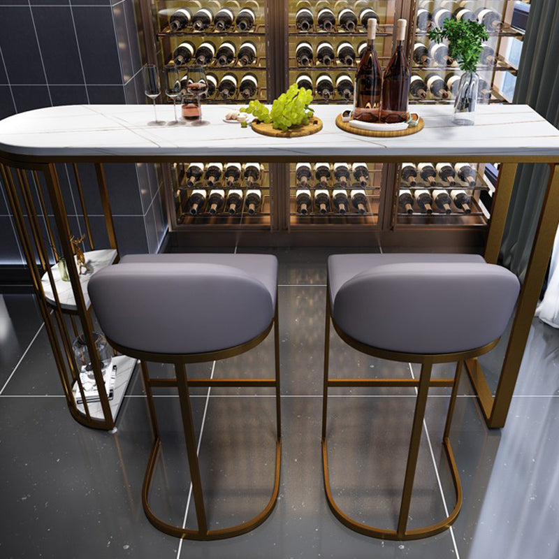 Industrial Free Form Bar Height Table Metal and Stone Bar Table with Double Pedestal