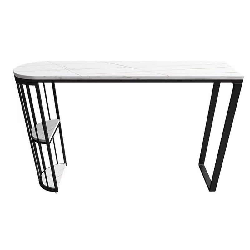 Industrial Free Form Bar Height Table Metal and Stone Bar Table with Double Pedestal