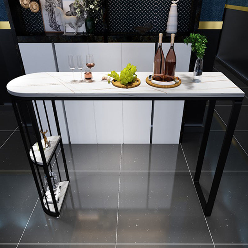 Industrial Free Form Bar Height Table Metal and Stone Bar Table with Double Pedestal