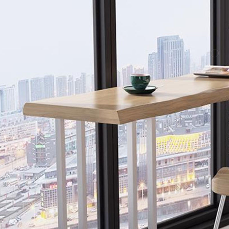 Rectangle Bar Table in Metal and Wood Industrial Double Pedestal Bar Table