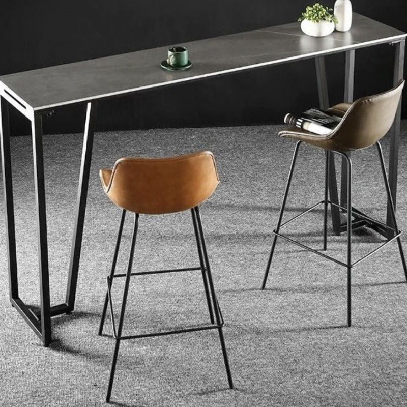 Contemporary Rectangle Bar Height Table Iron and Stone Indoor Bar Dining Table