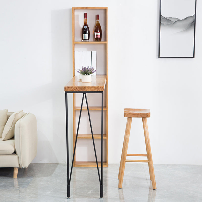 Modern Solid Wood Bar Dining Table Rectangle Bar Table with Storage Shelf