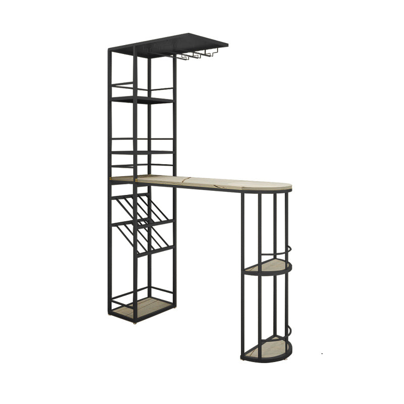 Metal Storage Base Bar Table Modern Stone Bar Table with Wine Rack and Wine Glass Holders