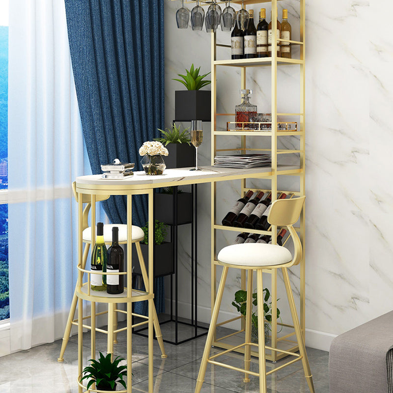 Metal Storage Base Bar Table Modern Stone Bar Table with Wine Rack and Wine Glass Holders
