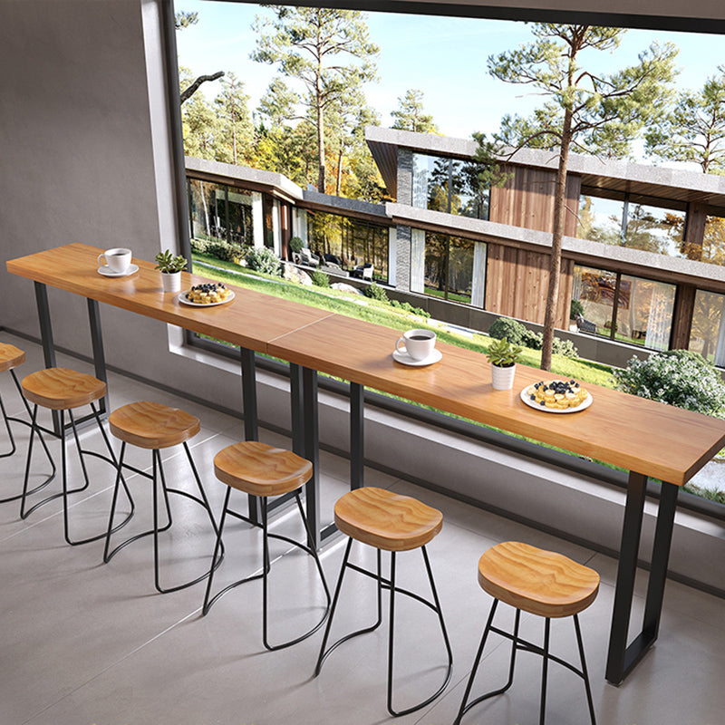 Rectangle Solid Wood Bar Height Table Industrial Double Pedestal Bar Table