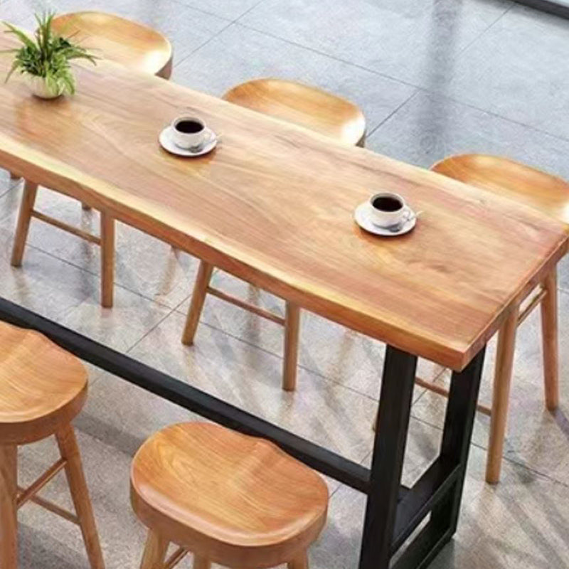 Solid Wood Bar Height Pub Table Industrial Rectangle Bar Table with Trestle Base