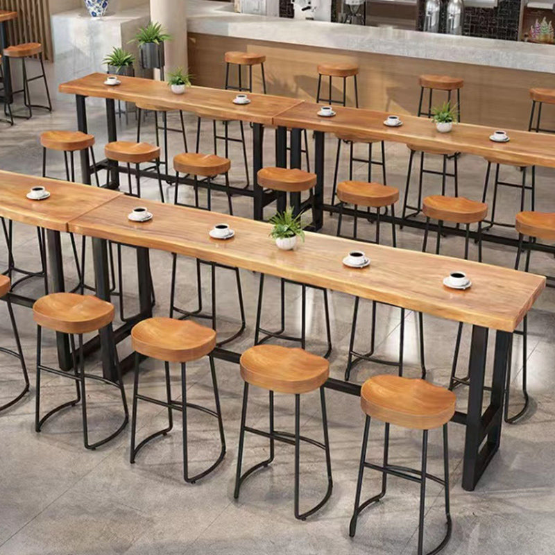Solid Wood Bar Height Pub Table Industrial Rectangle Bar Table with Trestle Base