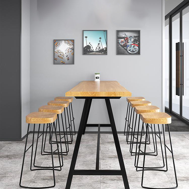 Rectangle Solid Wood Bar Height Table Contemporary Trestle Base Bar Dining Table