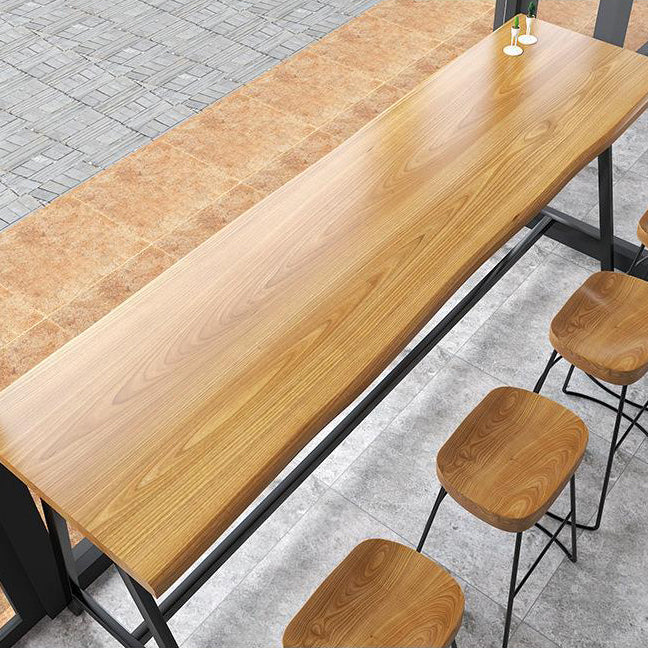 Rectangle Solid Wood Bar Height Table Contemporary Trestle Base Bar Dining Table