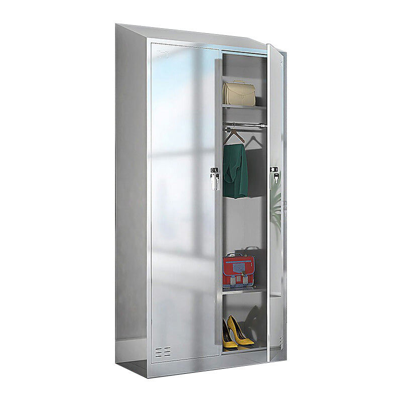 Chrome Steel Cabinet with Hinged Doors Modern Storage Cabinet for Bathroom