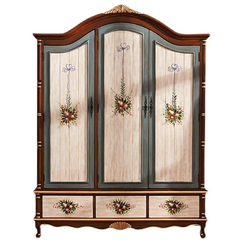 Coastal Wardrobe with Hinged Doors Matte Finish Wood Cabinet for Home