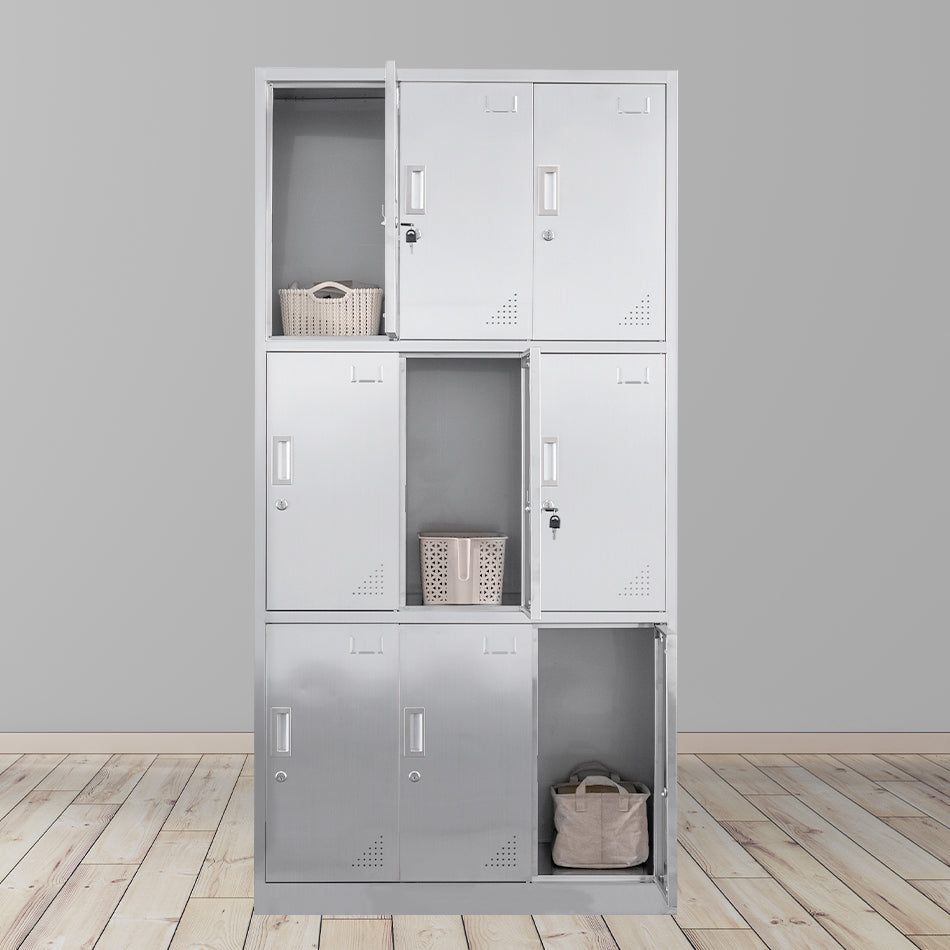 Contemporary Steel Indoor Cabinet Silver Storage Cabinet with Hinged Doors