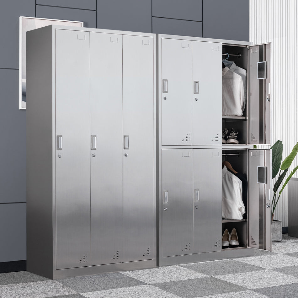 Contemporary Steel Indoor Cabinet Silver Storage Cabinet with Hinged Doors