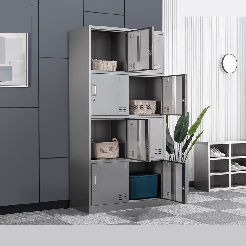 Contemporary Steel Indoor Cabinet Silver Storage Cabinet with Hinged Doors