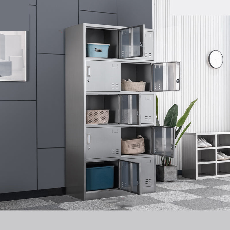 Contemporary Steel Indoor Cabinet Silver Storage Cabinet with Hinged Doors