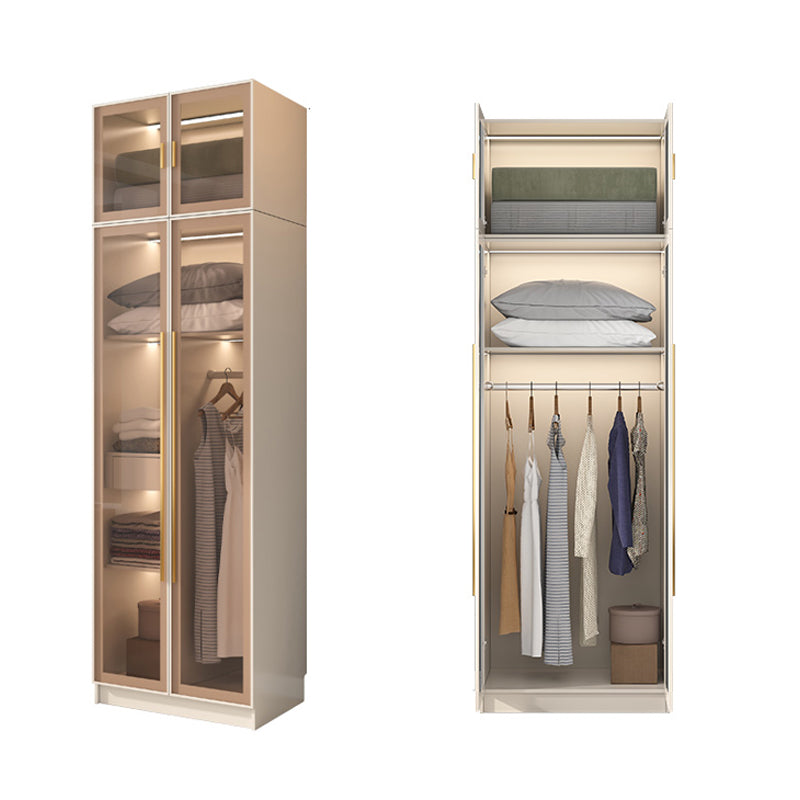 Glass and Wood Wardrobe Cabinet with Shelves Modern Wardrobe Closet