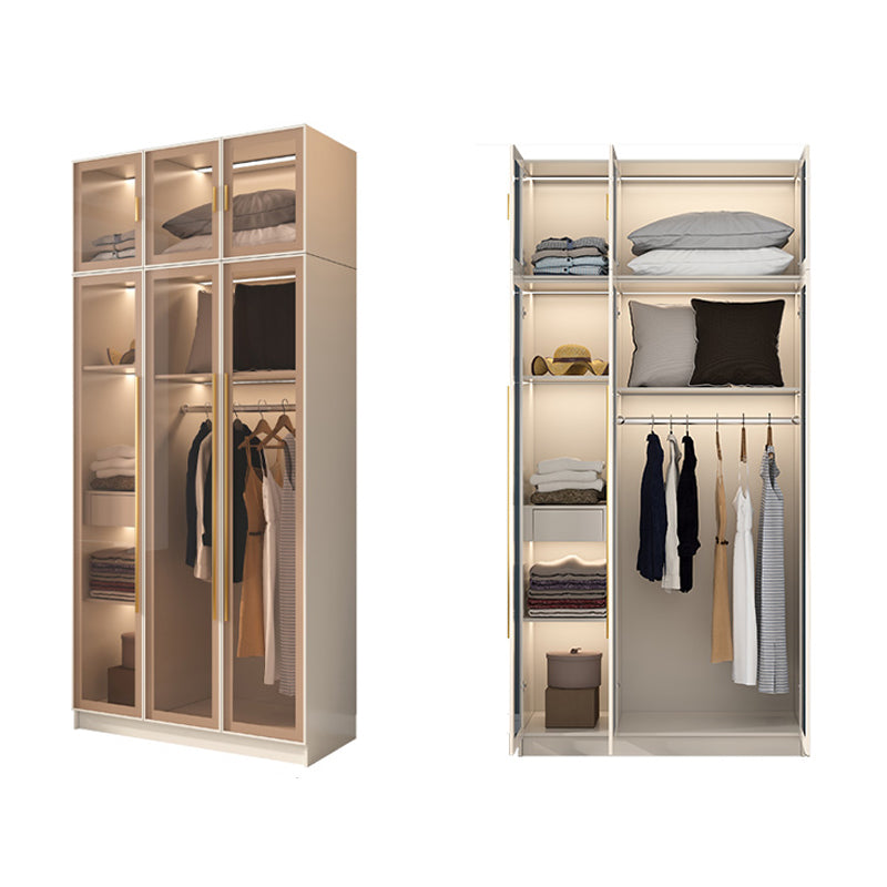 Glass and Wood Wardrobe Cabinet with Shelves Modern Wardrobe Closet