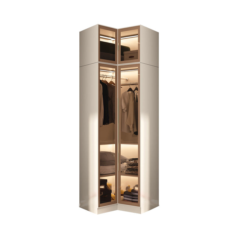 Glass and Wood Wardrobe Cabinet with Shelves Modern Wardrobe Closet