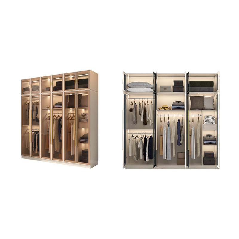 Glass and Wood Wardrobe Cabinet with Shelves Modern Wardrobe Closet