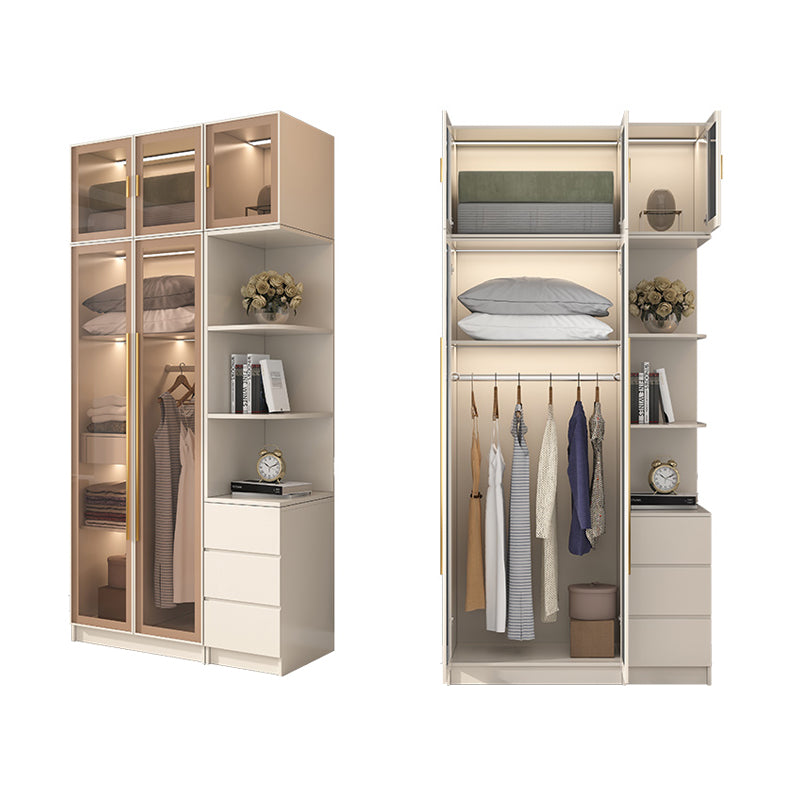 Glass and Wood Wardrobe Cabinet with Shelves Modern Wardrobe Closet
