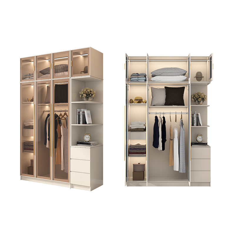 Glass and Wood Wardrobe Cabinet with Shelves Modern Wardrobe Closet