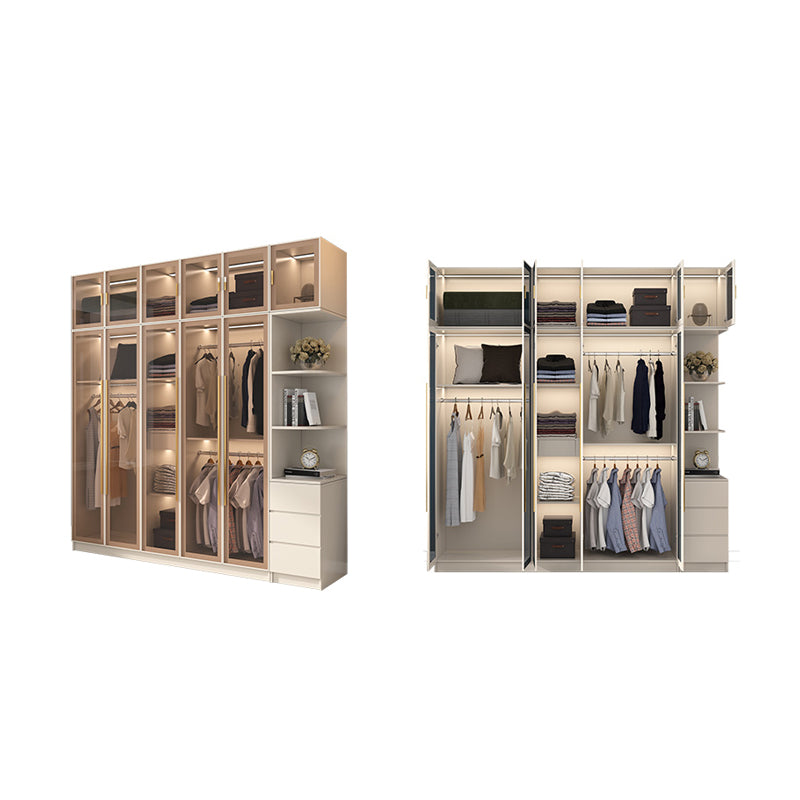 Glass and Wood Wardrobe Cabinet with Shelves Modern Wardrobe Closet