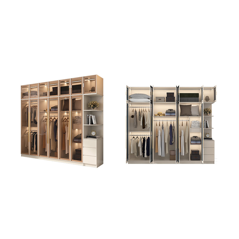 Glass and Wood Wardrobe Cabinet with Shelves Modern Wardrobe Closet