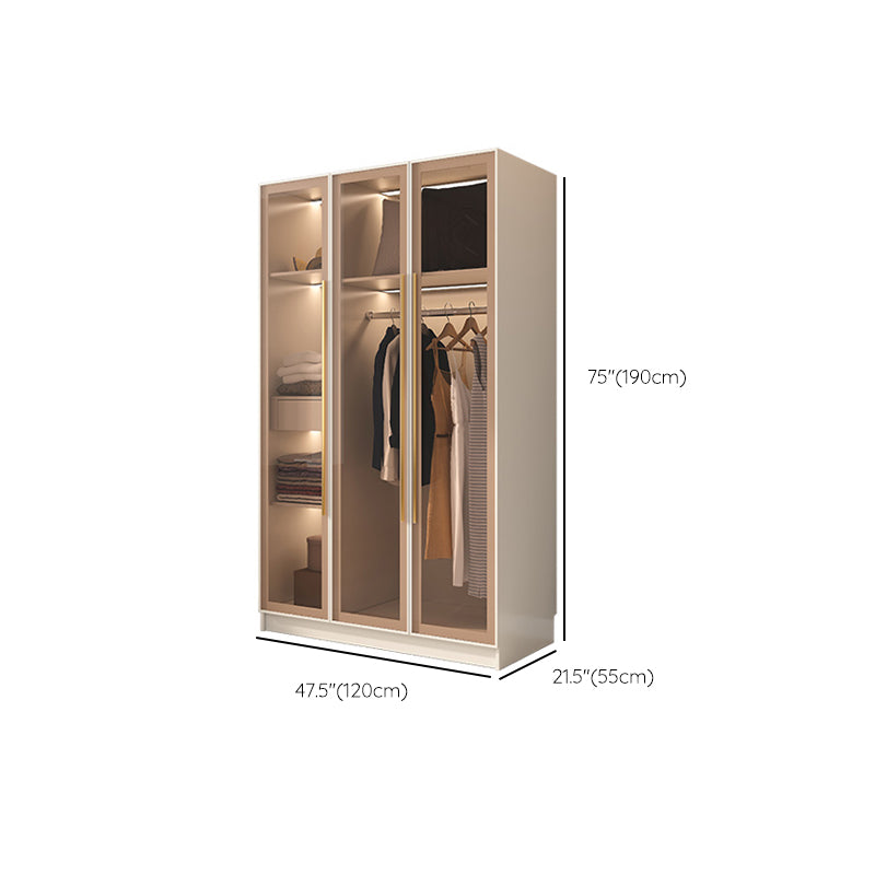 Glass and Wood Wardrobe Cabinet with Shelves Modern Wardrobe Closet