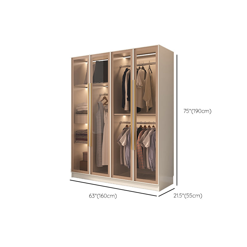 Glass and Wood Wardrobe Cabinet with Shelves Modern Wardrobe Closet