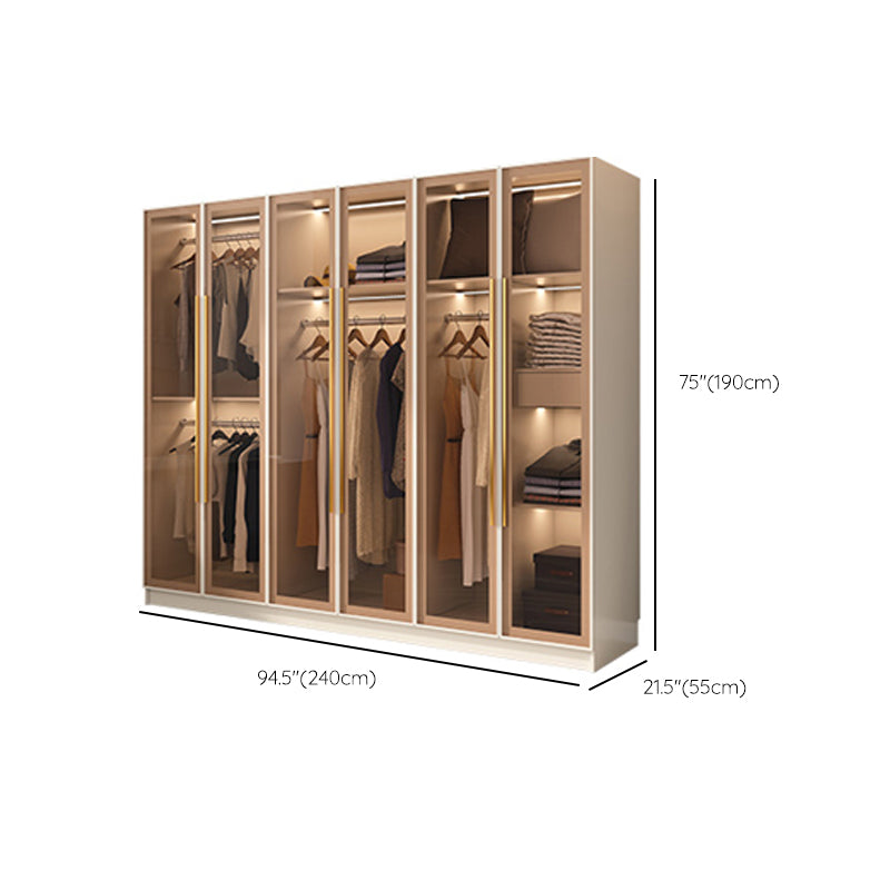 Glass and Wood Wardrobe Cabinet with Shelves Modern Wardrobe Closet