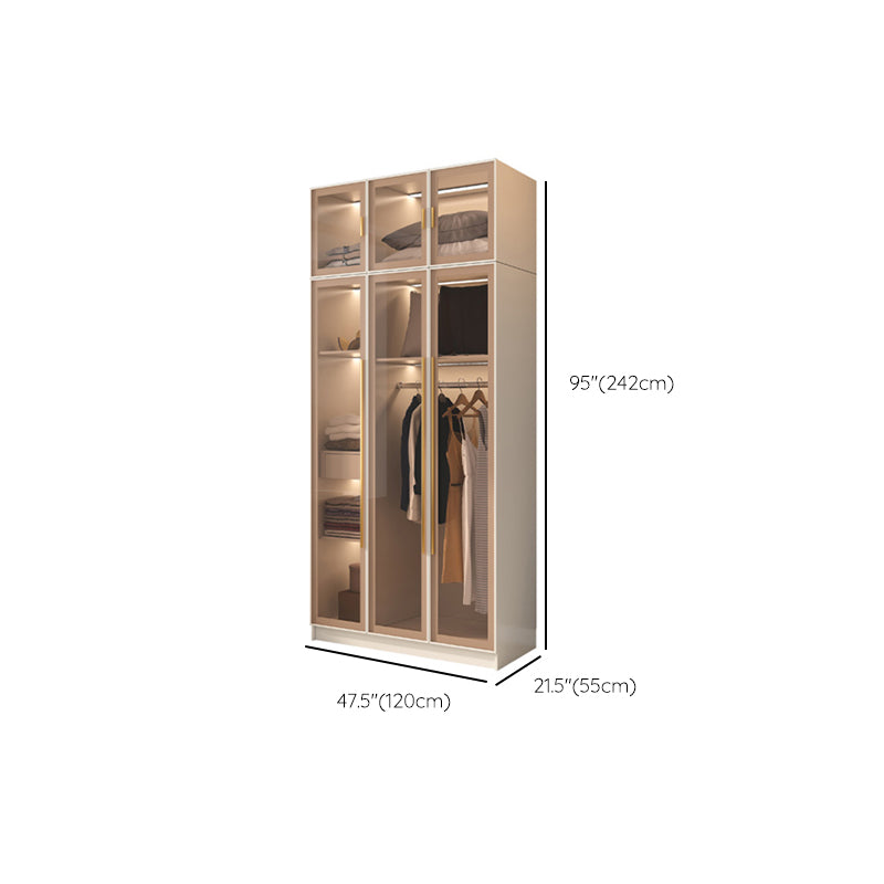 Glass and Wood Wardrobe Cabinet with Shelves Modern Wardrobe Closet