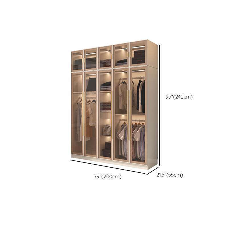 Glass and Wood Wardrobe Cabinet with Shelves Modern Wardrobe Closet