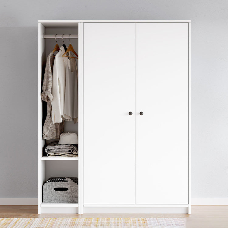 White Wardrobe Armoire with Shelves Engineered Wood Wardrobe Cabinet