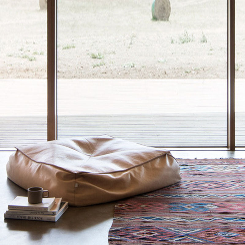 Modern Pouf Ottoman PU Leather Upholstered Solid Color Tear Resistant Square Ottoman