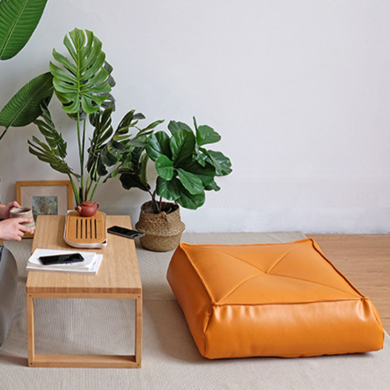 Modern Pouf Ottoman PU Leather Upholstered Solid Color Tear Resistant Square Ottoman