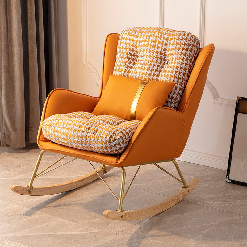 Modern Rocker Chair Metal Frame Dirt Resistant Wingback Upholstered Rocker Chair